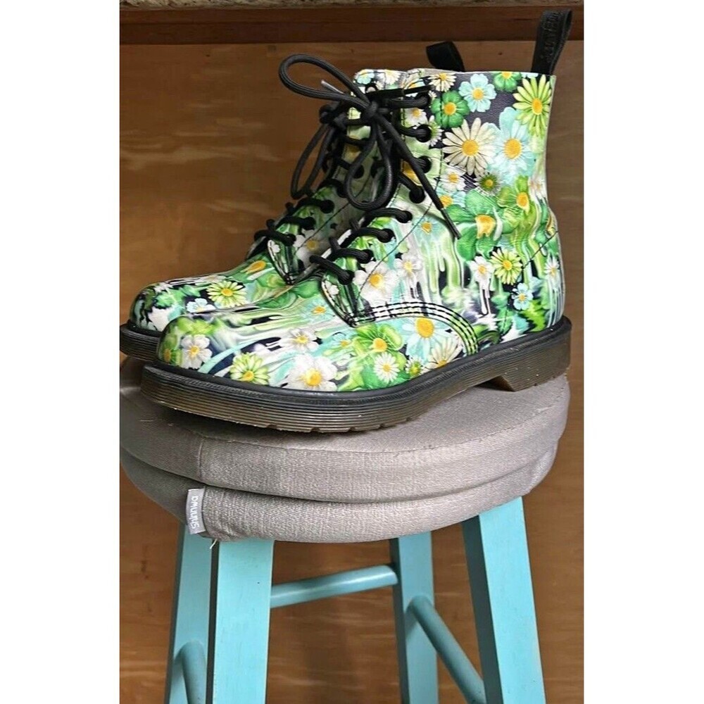 Dr. Martens 1460 Pascal Floral Drip Green US Women's Size 9 Lace Up Combat Boots